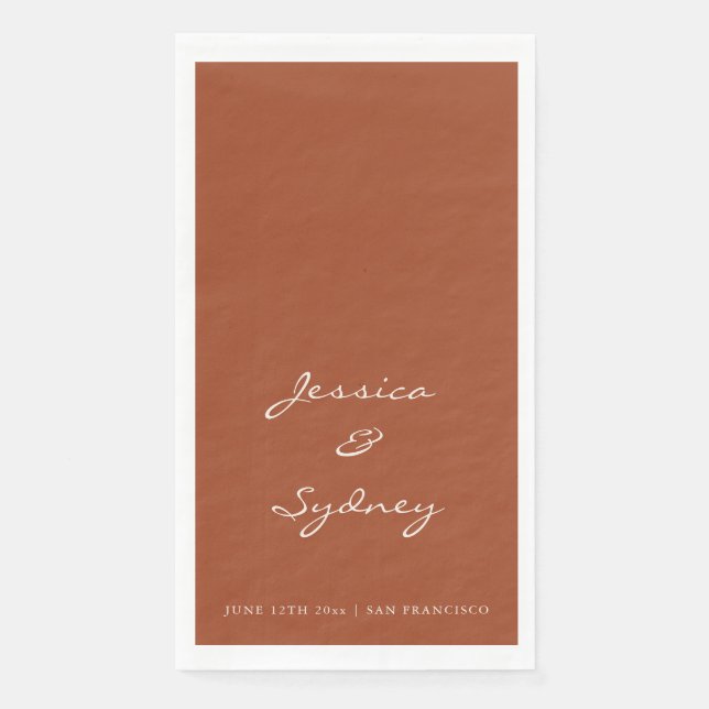 Minimalist Terracotta Script Wedding Custom Napkin (Front)