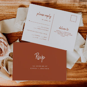 Minimalist Terracotta Wedding Meal Choice RSVP Postcard