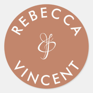 Minimalist Terracotta Wedding Personalized Names Classic Round Sticker