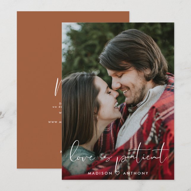 Minimalist Terracotta Wedding Postponement Photo Announcement (Front/Back)