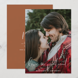 Minimalist Terracotta Wedding Postponement Photo Announcement