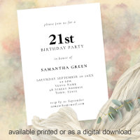 Minimalist Text Any Colour 21st Birthday Party