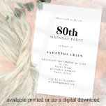 Minimalist Text Any Colour 80th Birthday Party Inv Invitation<br><div class="desc">Minimalist Text Any Colour 80th Birthday Party. Easily personalise the text and change font and background colours if you wish via the edit further option.</div>