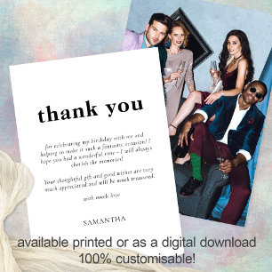 Minimalist Text Any Colour Photo Birthday Thank Yo Card