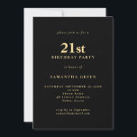Minimalist Text Black Gold 21st Birthday Party Invitation<br><div class="desc">Minimalist Text Black Gold 21st Birthday Party. 100% customisable. Easily personalise the text and change font and background colours if you wish via the edit further option.</div>