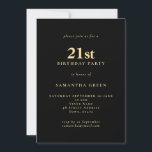 Minimalist Text Black Gold 21st Birthday Party Invitation<br><div class="desc">Minimalist Text Black Gold 21st Birthday Party. 100% customisable. Easily personalise the text and change font and background colours if you wish via the edit further option.</div>