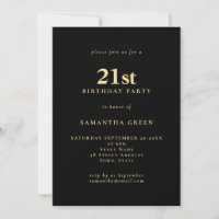 Minimalist Text Black Gold 21st Birthday Party