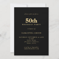 Minimalist Text Black Gold 50th Birthday Party