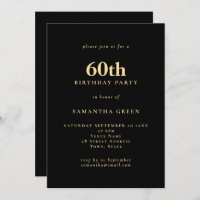 Minimalist Text Black Gold 60th Birthday Party 