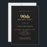 Minimalist Text Black Gold 90th Birthday Party Invitation<br><div class="desc">Minimalist Text Black Gold 90th Birthday Party. Easily personalise the text and change font and background colours if you wish via the edit further option.</div>
