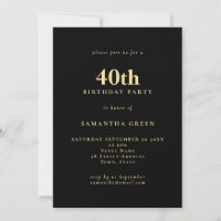 Minimalist Text Gold Black 40th Birthday Party