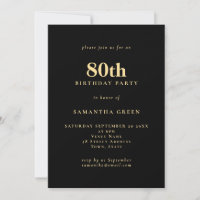 Minimalist Text Gold Black 80th Birthday Party