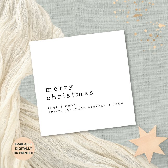 Minimalist Text Name Merry Christmas White Card (Minimalist elegance. Available digitally and printed.)