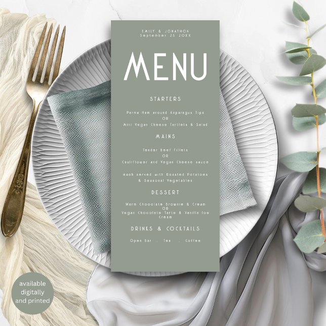 Minimalist Text Sage Green Wedding Menu card (Creator Uploaded)