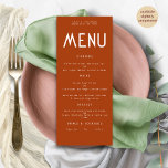 Minimalist Text Terracotta Wedding Menu card<br><div class="desc">Minimalist Text Terracotta Wedding Menu card. Available digitally and printed. Easily personalize the text to your own details which includes alternatives for your vegan or vegetarian options. You can change if you wish to any colours of your choice to match your wedding theme.</div>