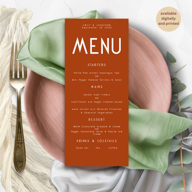 Minimalist Text Terracotta Wedding Menu card (Creator Uploaded)