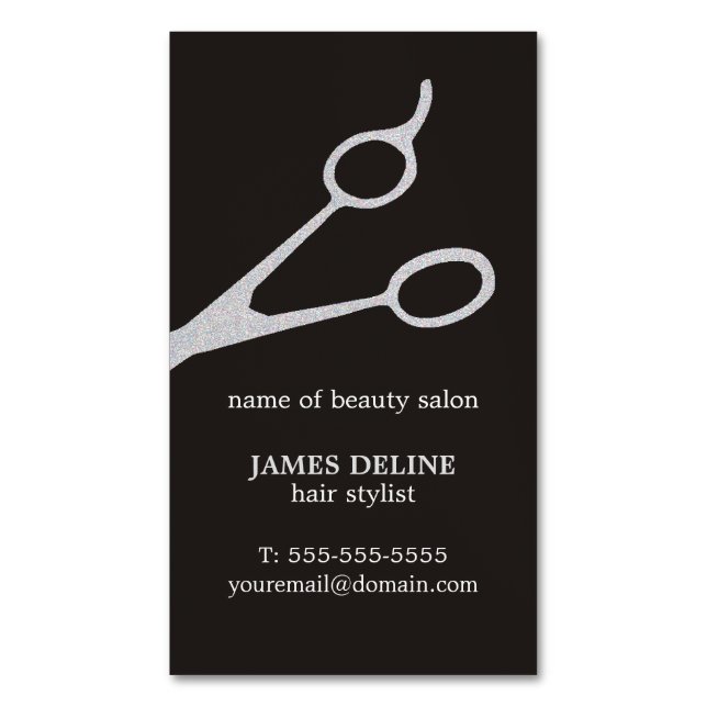 Minimalist Texture Silver Scissor Hair Stylist Magnetic Business Card (Front Vertical)