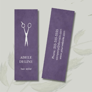 Minimalist Textured Purple Scissor Hair Stylist Mini Business Card
