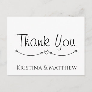 Minimalist Thank You Black White Boho Heart Postcard