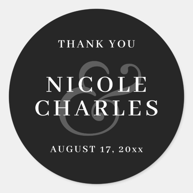 Minimalist Thank You Black White Wedding Favour Classic Round Sticker (Front)
