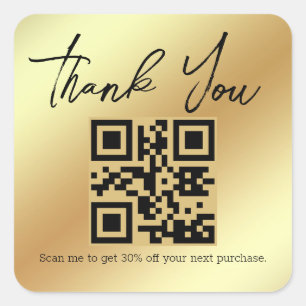 minimalist thank you business qr code gold metal square sticker