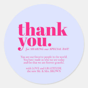 Minimalist Thank You elegant Lilac Pink Classic Round Sticker