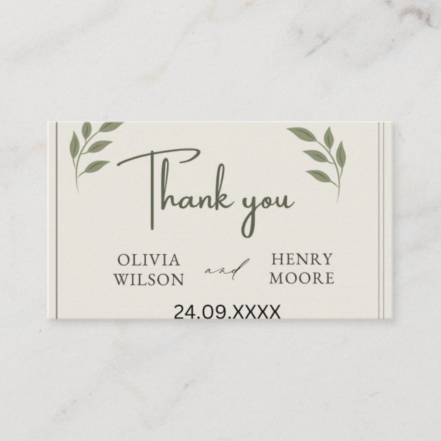 Minimalist Thank You Favour Box Enclosure Card (Front)
