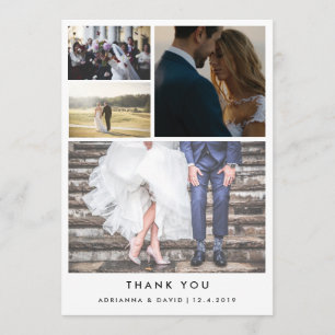 Minimalist Thank You Four Couple Photo Wedding Card