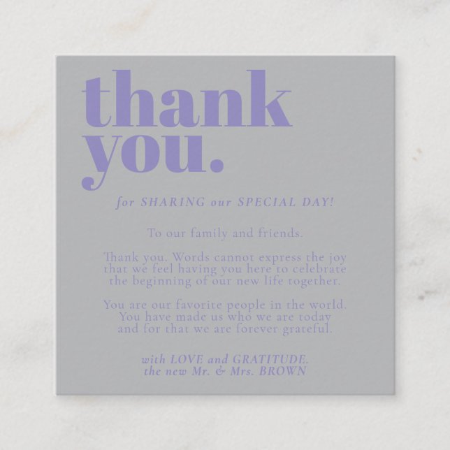 Minimalist Thank You Lavender Silver Enclosure Card (Front)