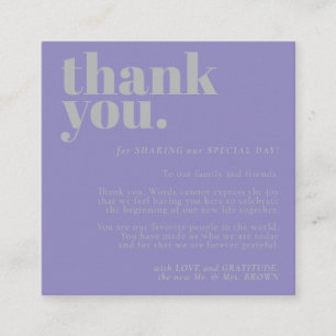 Minimalist Thank You left Lavender Silver Enclosure Card