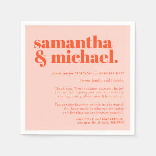 Minimalist Thank You left Orange Pink name Napkin