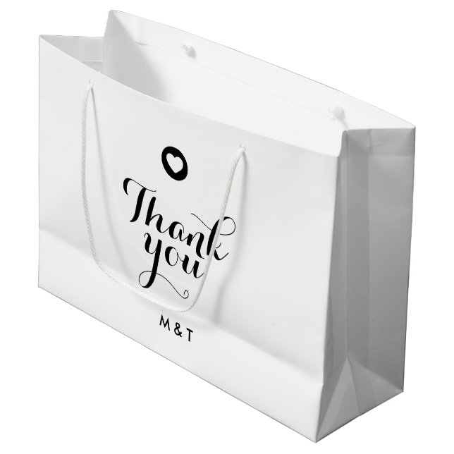 Minimalist Thank You Monogram Wedding Favour Moder Large Gift Bag (Front Angled)