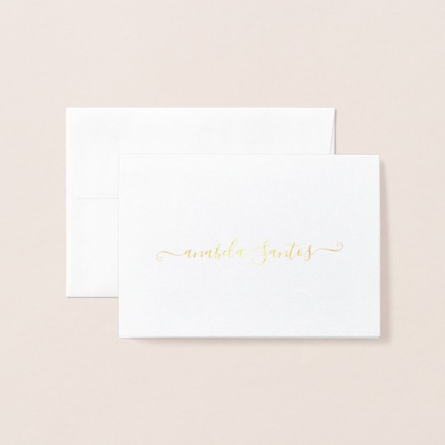 Minimalist Thank You Name Chic Script Simple Gold Foil Card (Front With Envelope)