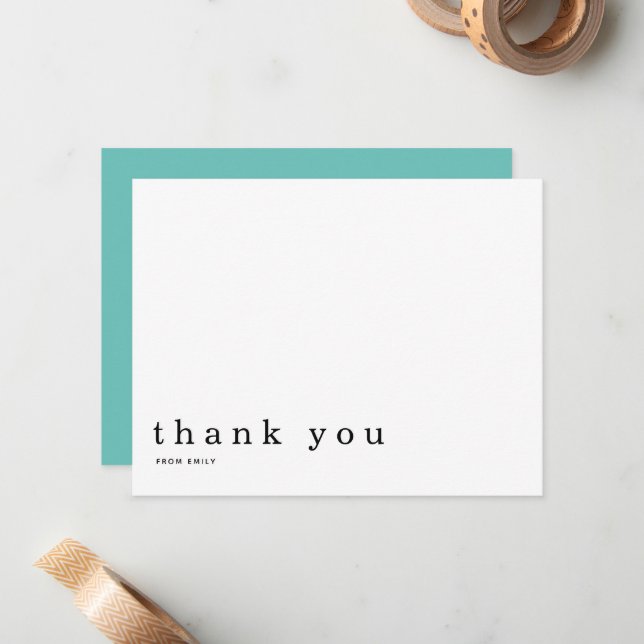 Minimalist Thank You Name Simple Teal Card (Front/Back In Situ)