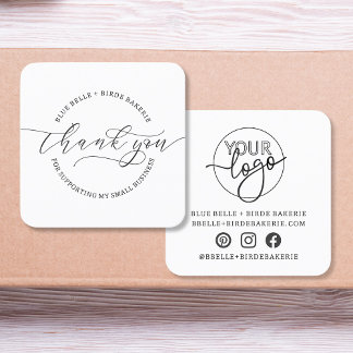 Minimalist Thank You Script Custom logo Branding Square Business Card