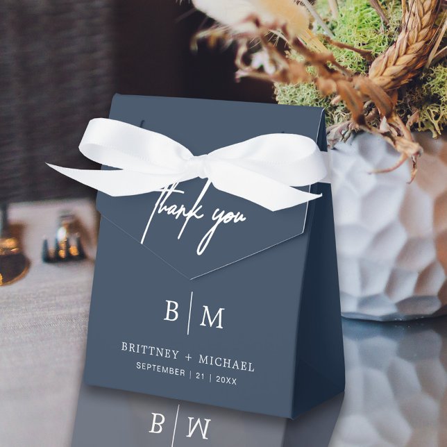 Minimalist Thank You Wedding Dusty Navy Blue Favor Box (Navy blue Thank you tented favor box bag is a perfect way to package your guest wedding favors.)