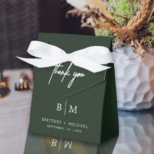 Minimalist Thank You Wedding Forest Green Favor Box