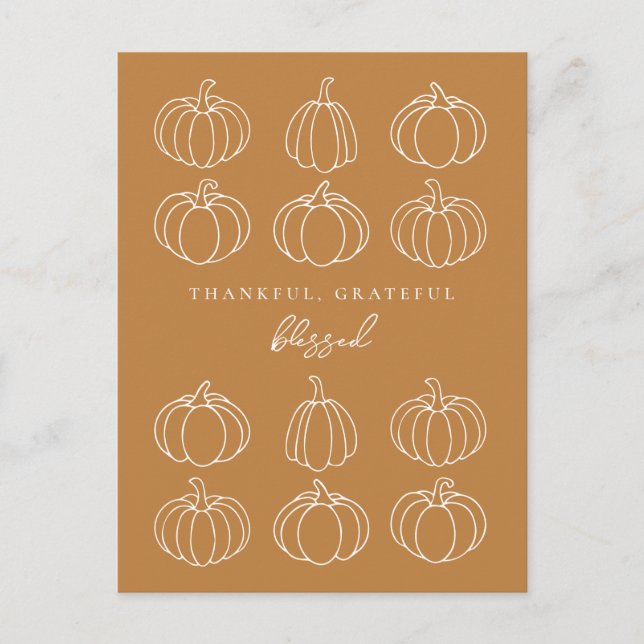 Minimalist Thankful Grateful Blessed Pumpkins Fall Postcard (Front)