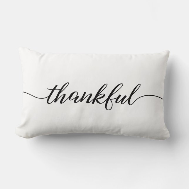 Minimalist Thankful Modern Script Lumbar Pillow (Front)