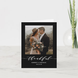 Minimalist Thankful Script Wedding Folded Thank You Card