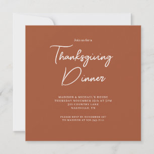 Minimalist Thanksgiving Dinner Orange Script Invitation