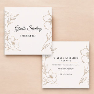 Minimalist Therapist Botanical Blush Black Square Business Card