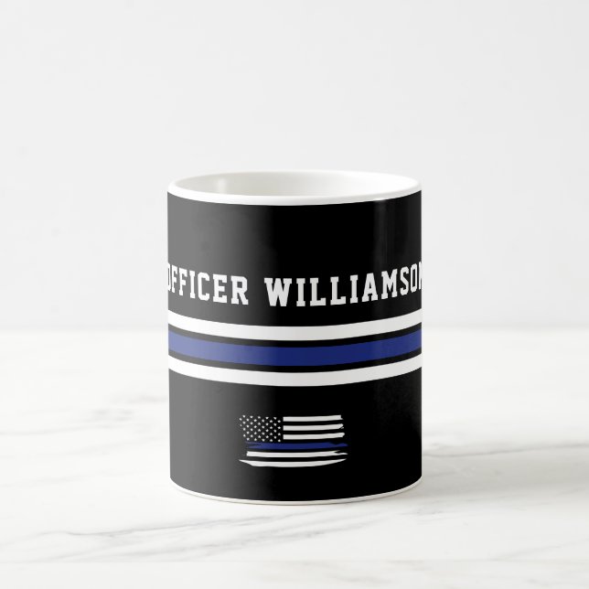 Minimalist Thin Blue Line Police Officer Custom Coffee Mug (Center)