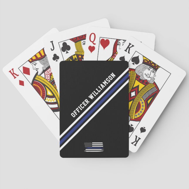 Minimalist Thin Blue Line Police Officer Custom Playing Cards (Back)