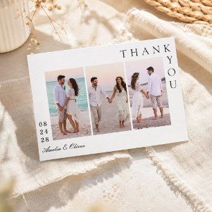 Minimalist Three Photo Collage Wedding Thank You Card
