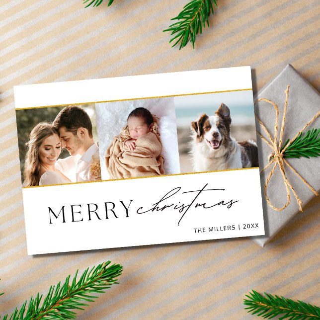 Minimalist Three Photo Family Christmas  Holiday Card (Minimalist Three Photo Family Christmas Holiday Card)