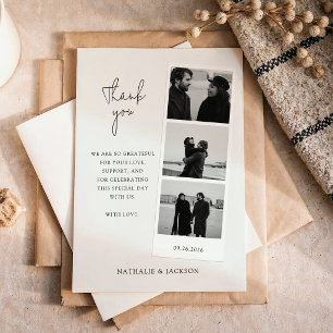 Minimalist Three Photo Strip Couple Wedding  Thank You Card