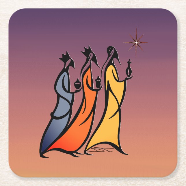 Minimalist Three Wise Men Square Paper Coaster (Front)