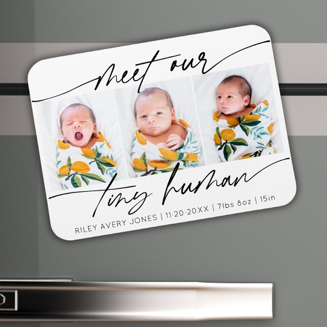 Minimalist Tiny Human Newborn Baby 3 Photo Collage Magnet (Creator Uploaded)