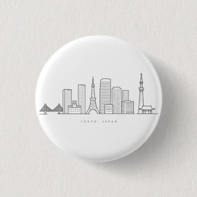 Minimalist Tokyo Skyline Illustration 1 Inch Round Button (Front)